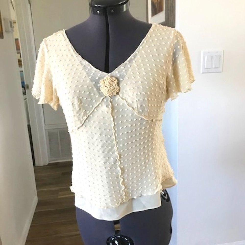 Adrianna Papell silk v neck pullover lined texture